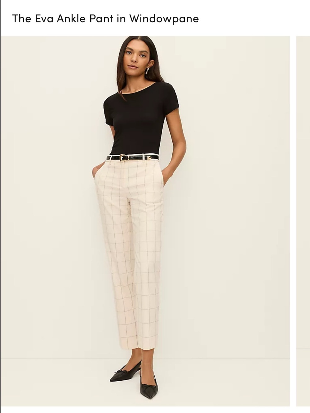 NWT The Eva Ankle Pant in Windowpane, ivory/black combo